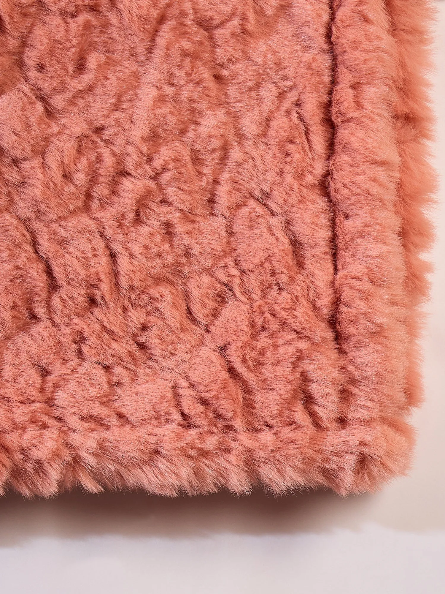 Coral Rabbit Faux Fur Poncho