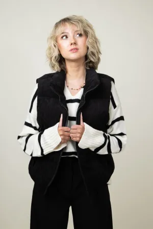 Corduroy Puffer Vest for Women in Black | H14995A-BLK