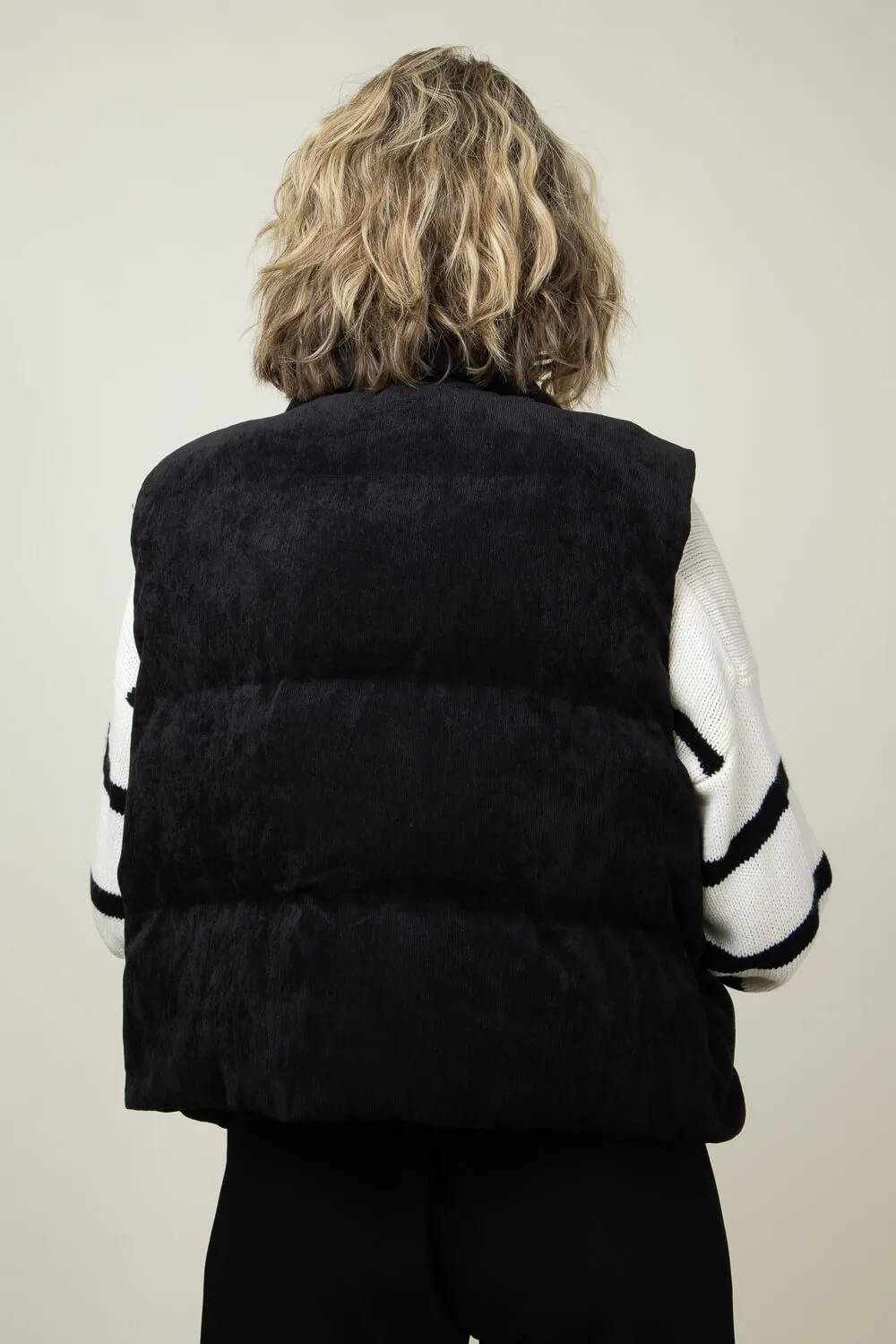 Corduroy Puffer Vest for Women in Black | H14995A-BLK