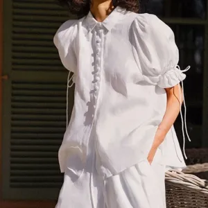 Cotton Linen Sweet Women-blouses Doll Shirt