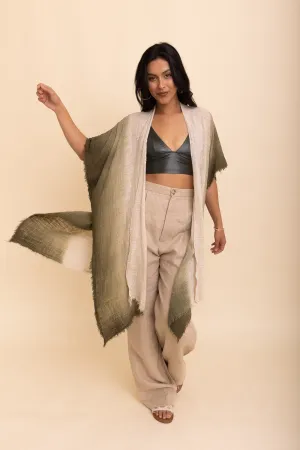 Cotton Sage Green Ombre Kimono Duster, Solid Color Kimonos