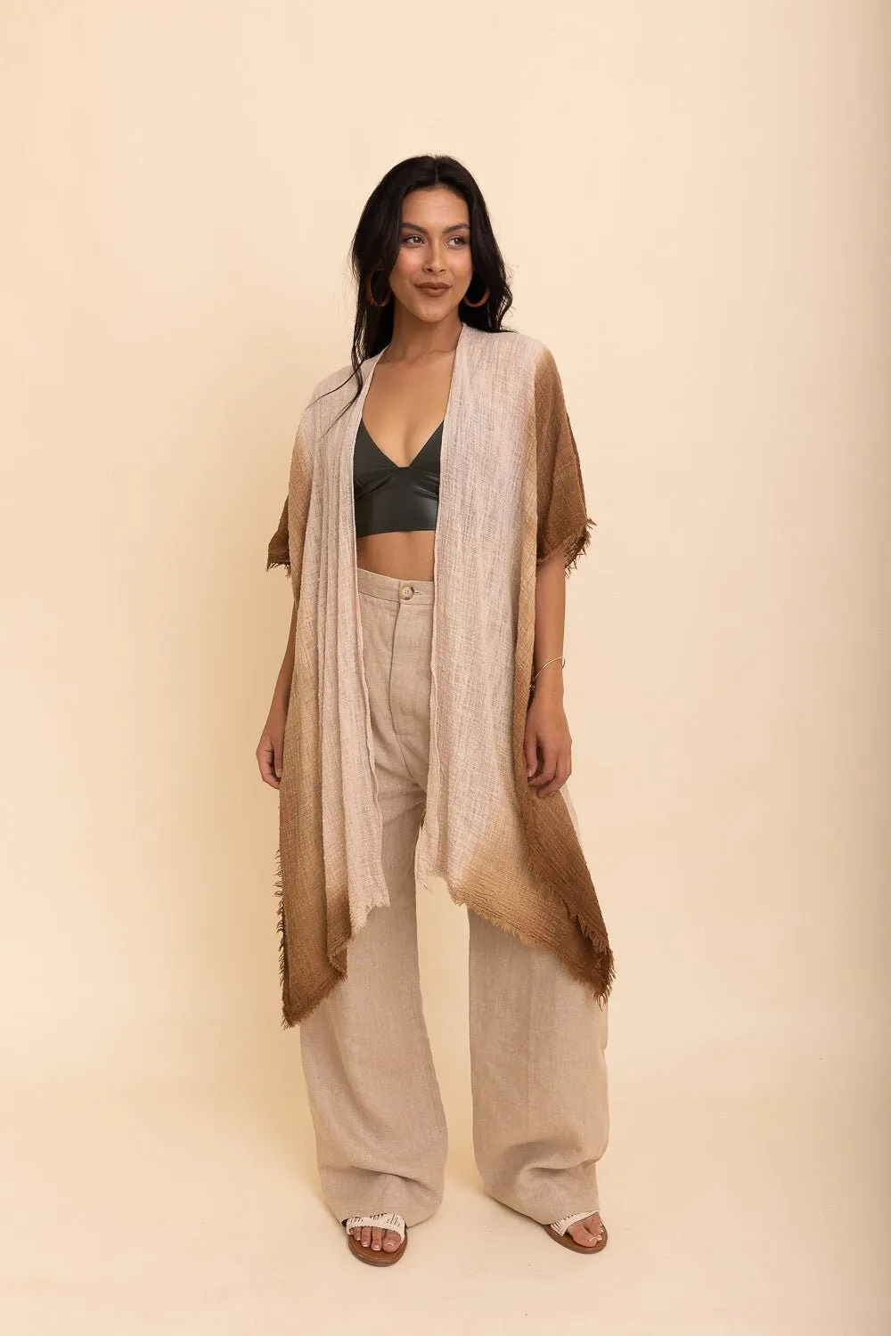 Cotton Sage Green Ombre Kimono Duster, Solid Color Kimonos
