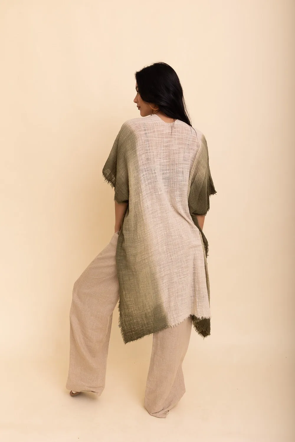 Cotton Sage Green Ombre Kimono Duster, Solid Color Kimonos