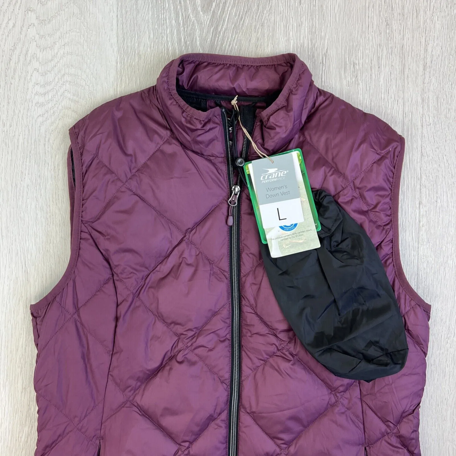 Crane Womens Purple Quilted Puffer Vest Duck Down Vest Size Large (New)