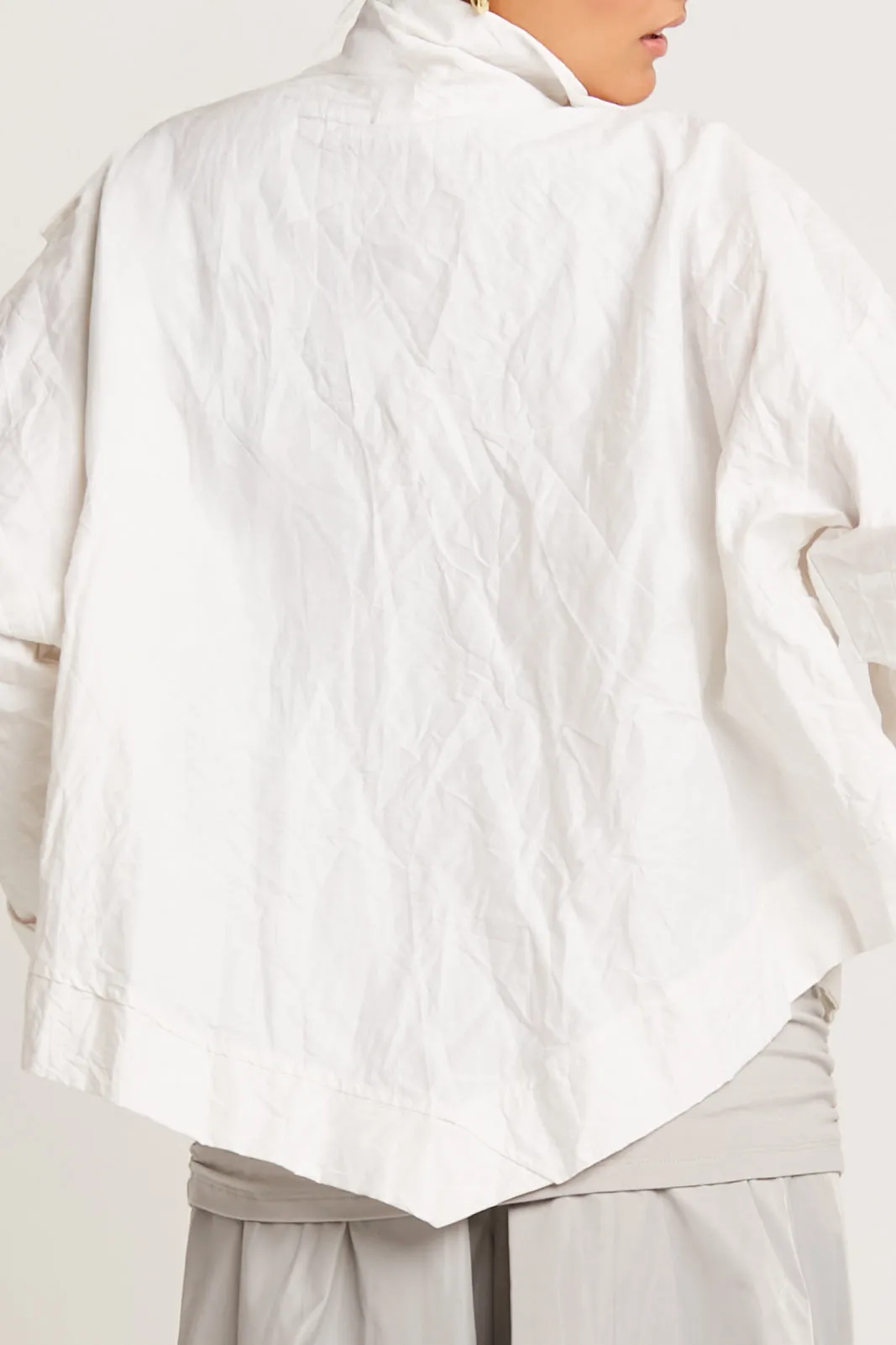 Crushed Nylon Cropped Asymmetrical Jacket