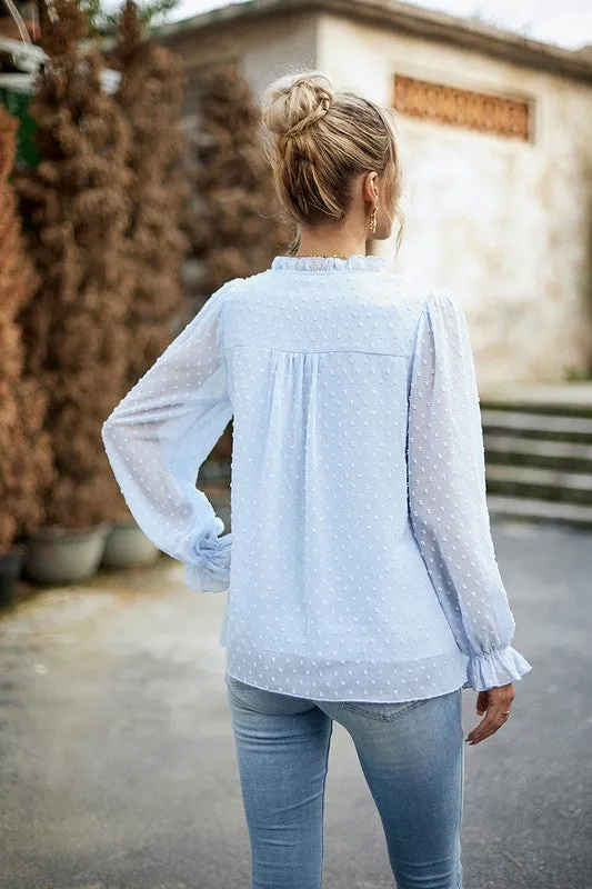Dainty Dot Smocked Shoulder Blouse