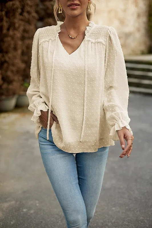 Dainty Dot Smocked Shoulder Blouse