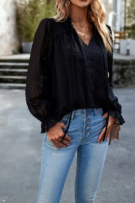 Dainty Dot Smocked Shoulder Blouse
