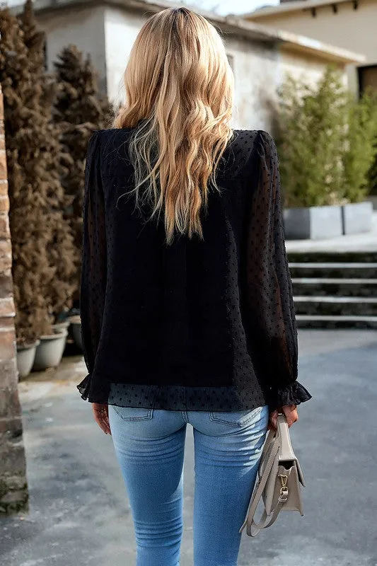 Dainty Dot Smocked Shoulder Blouse