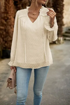 Dainty Dot Smocked Shoulder Blouse