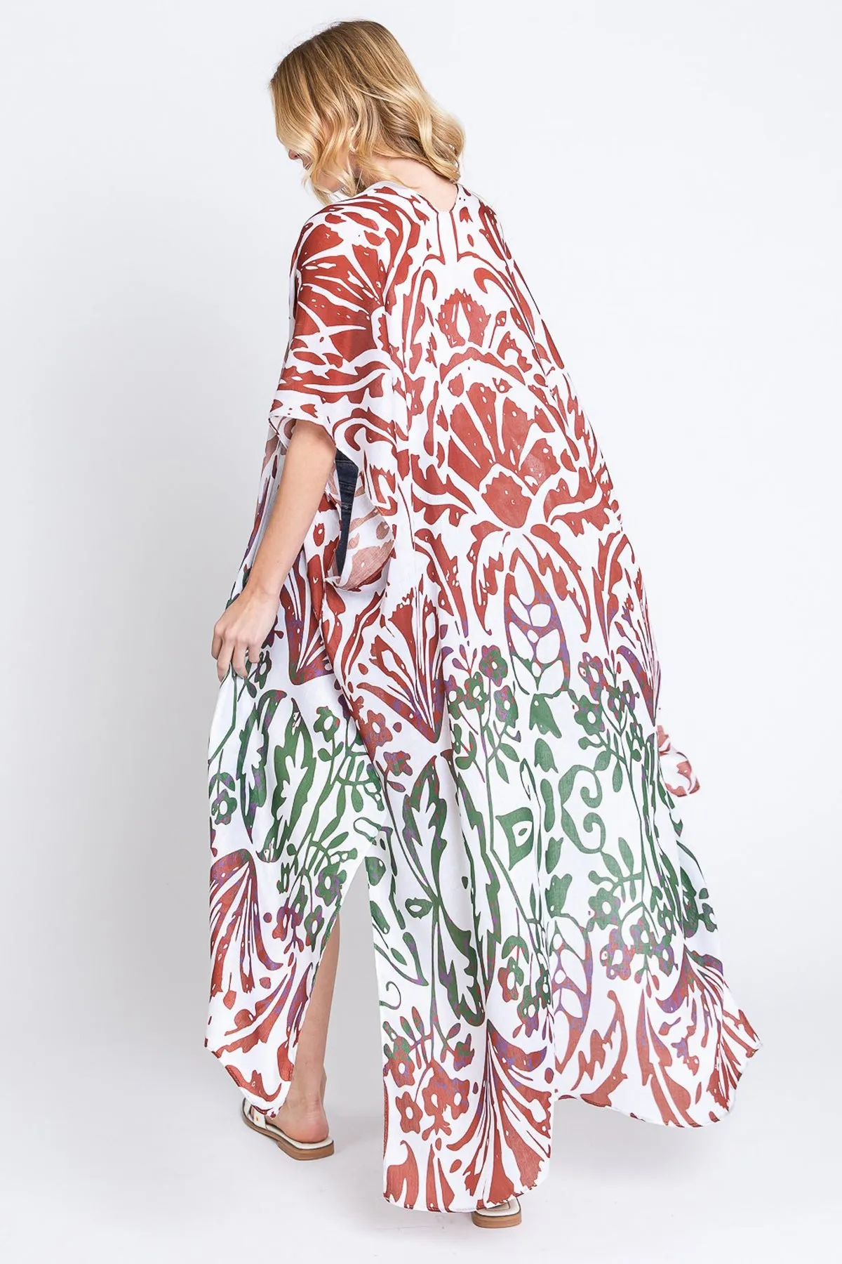 DAMASK PRINT OPEN FRONT LONG KIMONO