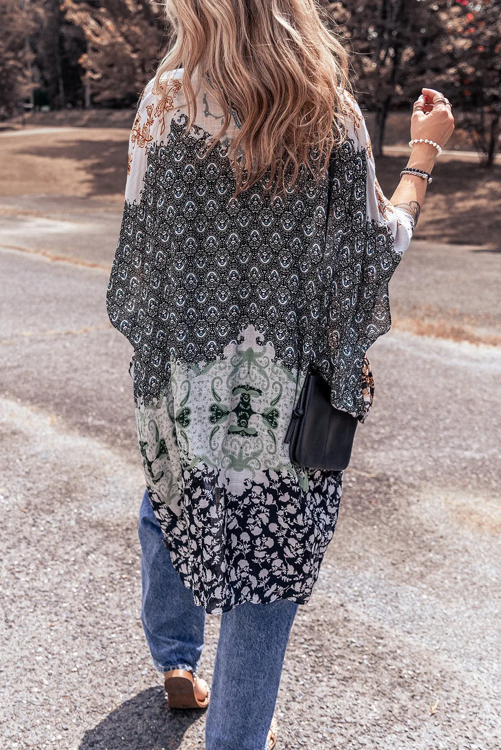Davina Open Front Printed Half Sleeve Cover Up