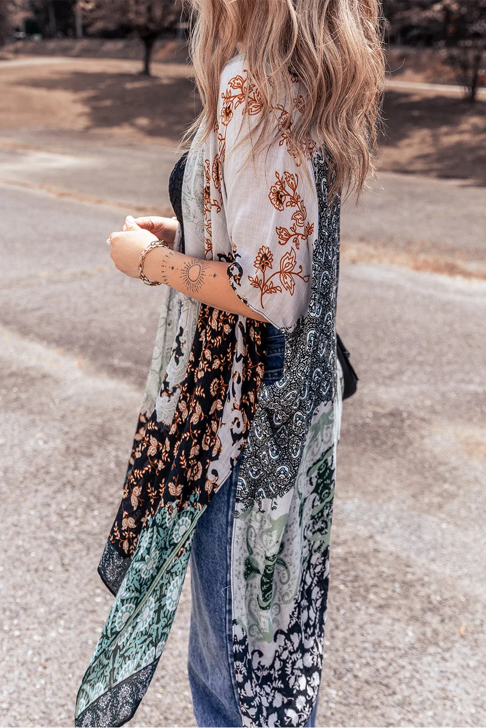Davina Open Front Printed Half Sleeve Cover Up