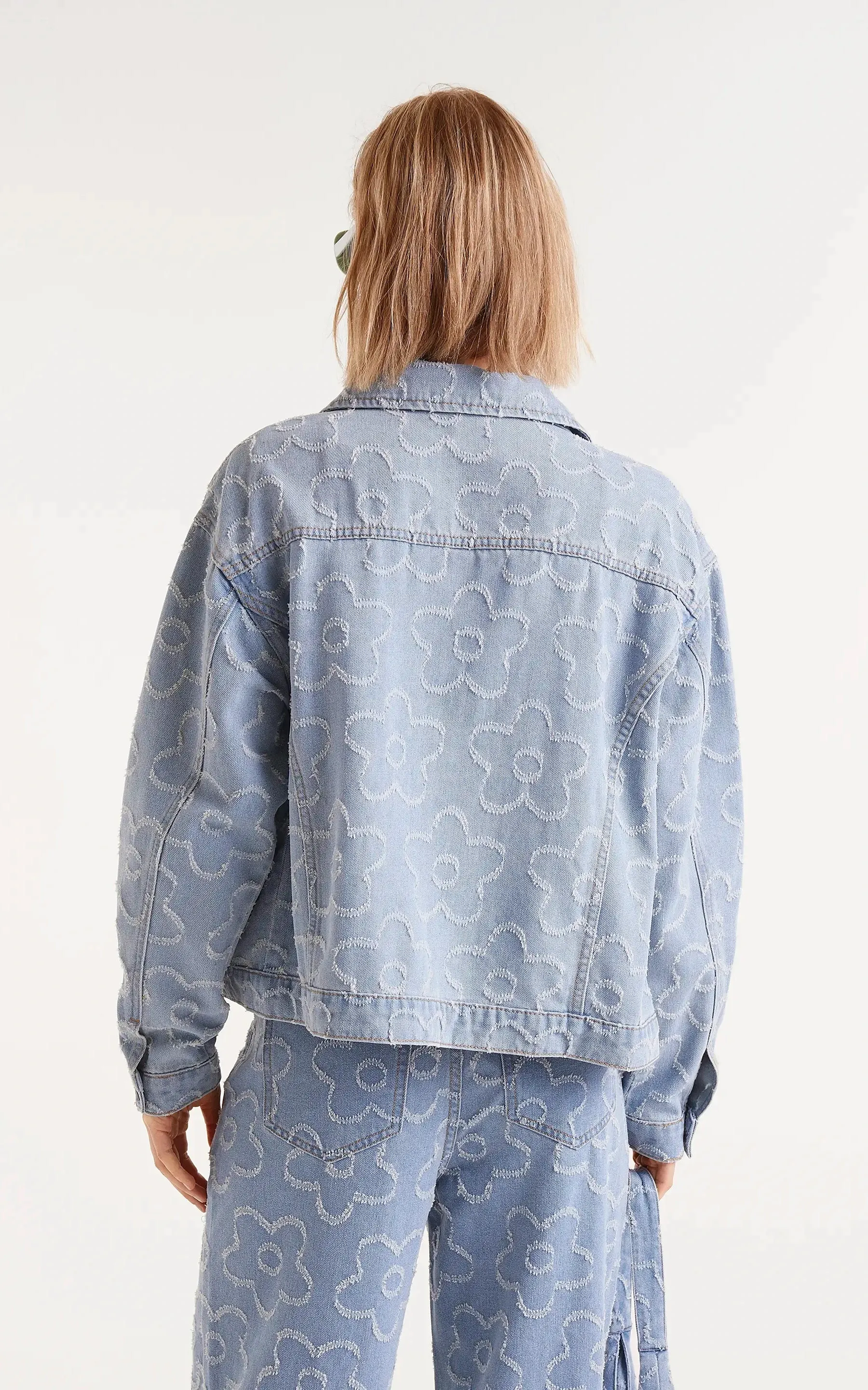 Denim Jacket With Woven Flowers