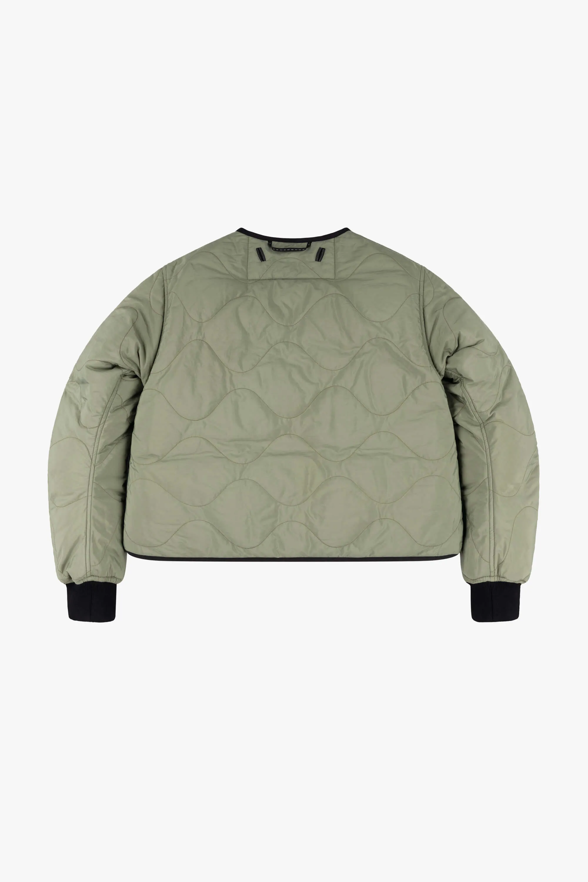 Down Cropped Aviator Jacket - Black / Eucalyptus
