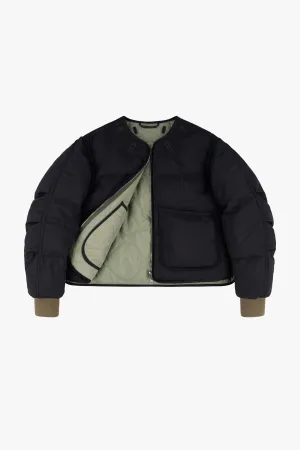 Down Cropped Aviator Jacket - Black / Eucalyptus