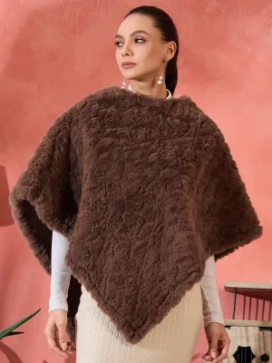 Dull Brown Rabbit Faux Fur Poncho