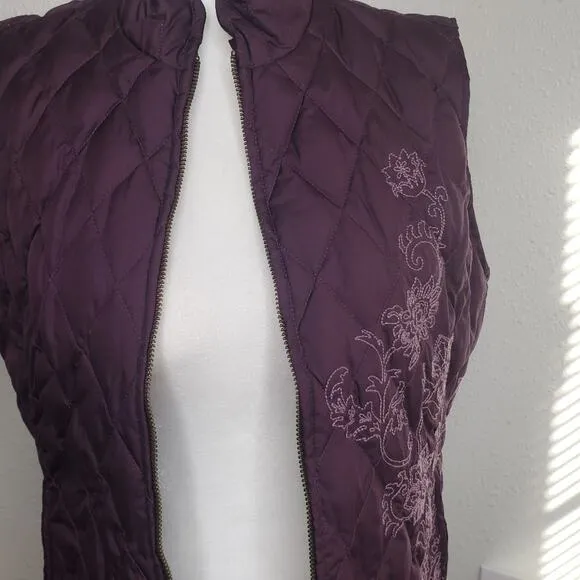 Eddie Bauer goose down purple puffer floral vest size small