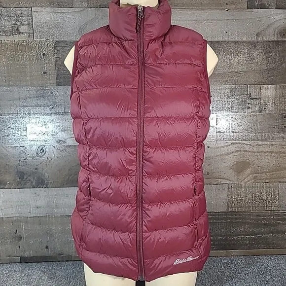 Eddie Bauer Womens Down Puffer Vest Small EB650 Black Full Zip