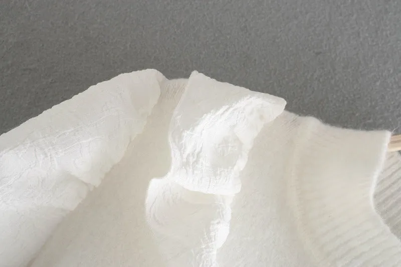 Elastic Sleeve Ruffled High-collared Laminated Sweaters Blouses