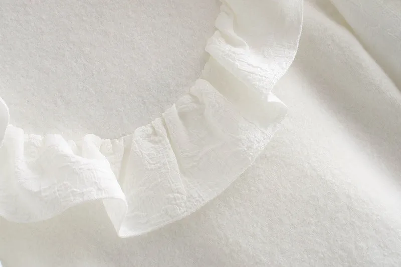 Elastic Sleeve Ruffled High-collared Laminated Sweaters Blouses