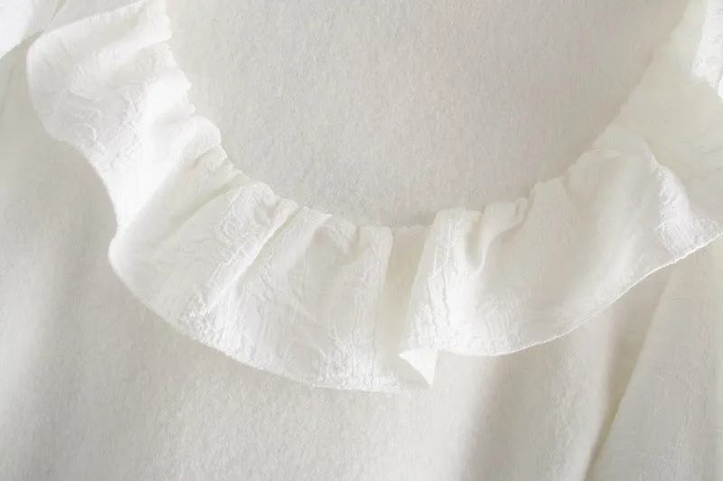 Elastic Sleeve Ruffled High-collared Laminated Sweaters Blouses