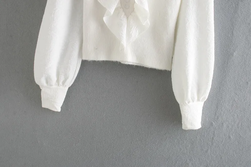 Elastic Sleeve Ruffled High-collared Laminated Sweaters Blouses