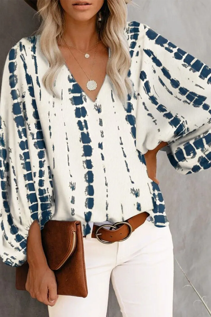Elegant Print Floral Basic V Neck Blouses(8 Colors)