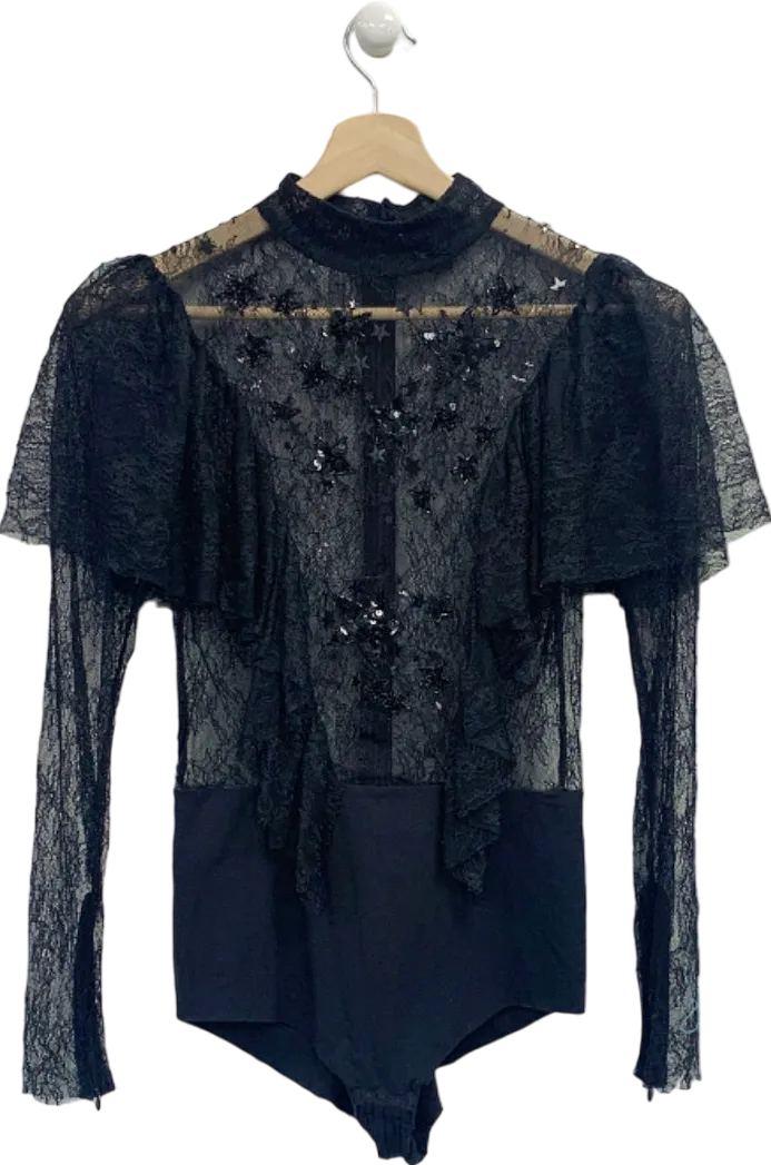 Elisabetta Franchi Black Lace Long Sleeve Bodysuit EU 42 UK 10