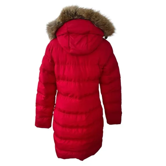 ELORA heavyweight insulated winter parka down alternative vegan red faux fur S
