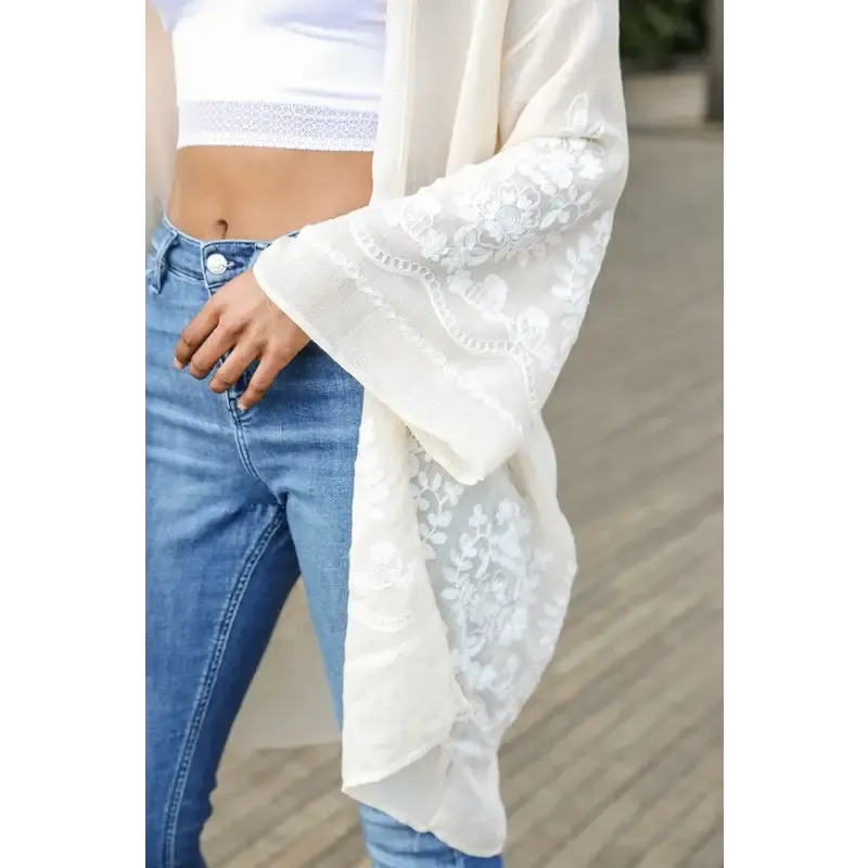 Embroidered Floral Vine Lightweight Kimono