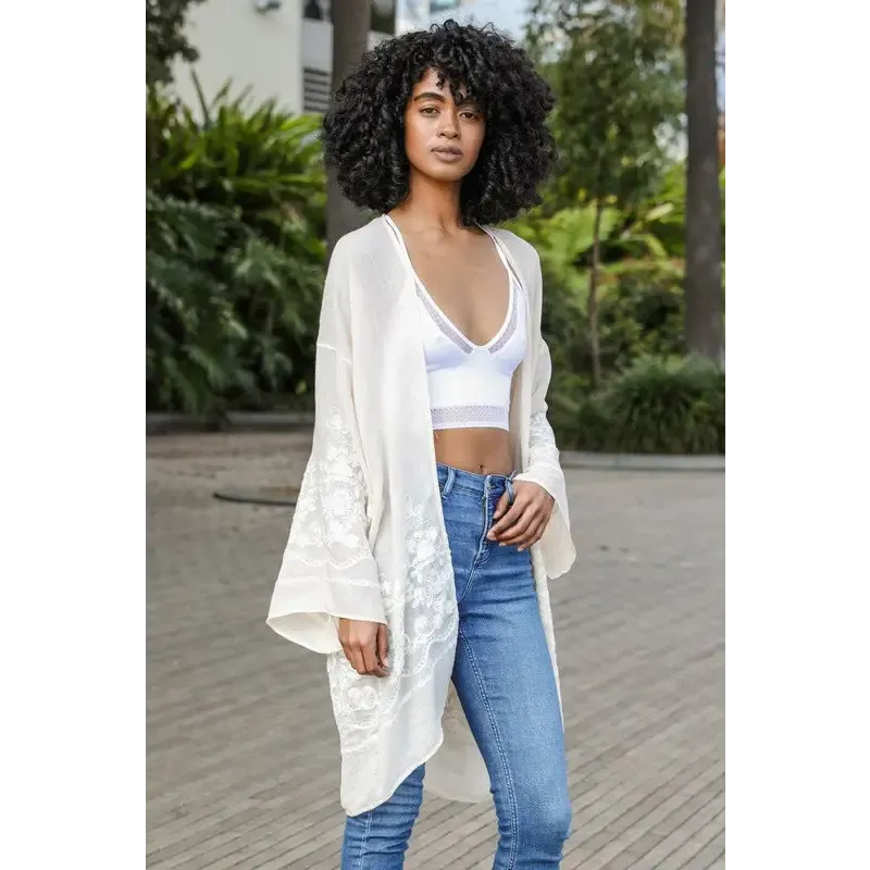 Embroidered Floral Vine Lightweight Kimono