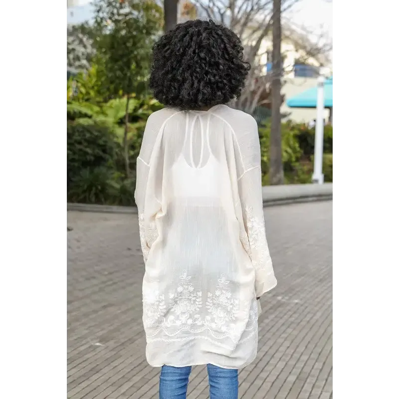 Embroidered Floral Vine Lightweight Kimono