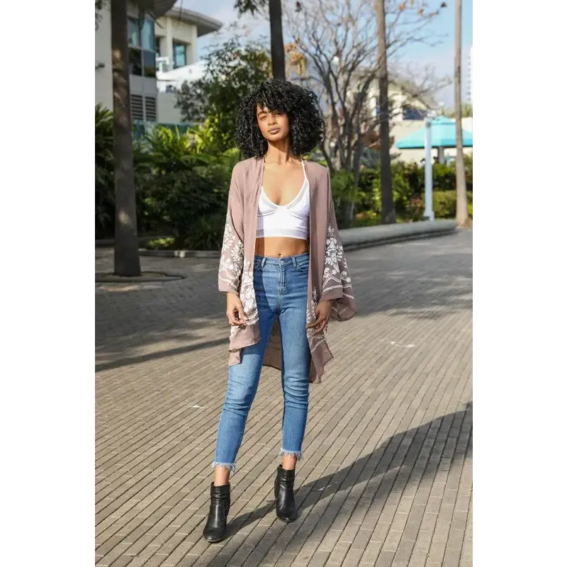 Embroidered Floral Vine Lightweight Kimono
