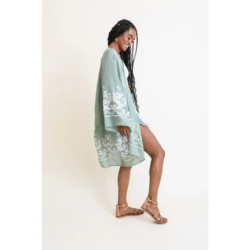 Embroidered Floral Vine Lightweight Kimono