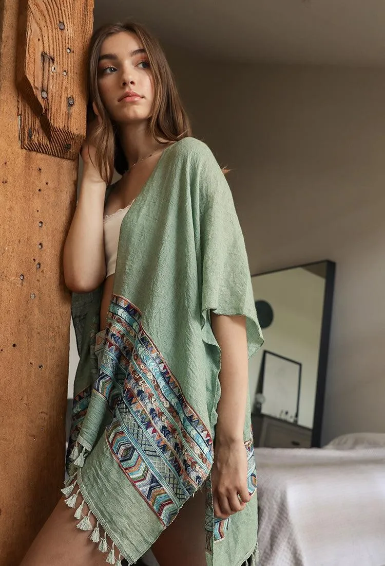 Embroidered Geometric Kimono - 3 colors