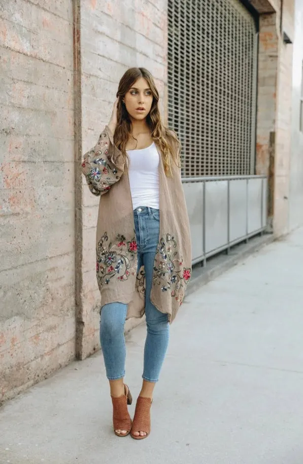 Embroidered Kimono, Black Floral Embroidered Kimonos