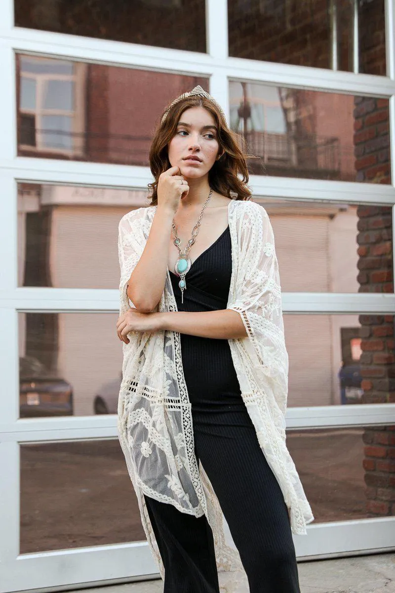 Embroidered Mesh Leaf Kimono - 6 colors