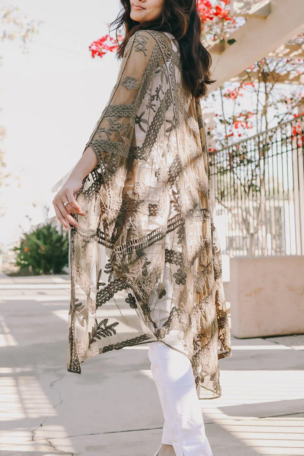 Embroidered Mesh Leaf Kimono - 6 colors