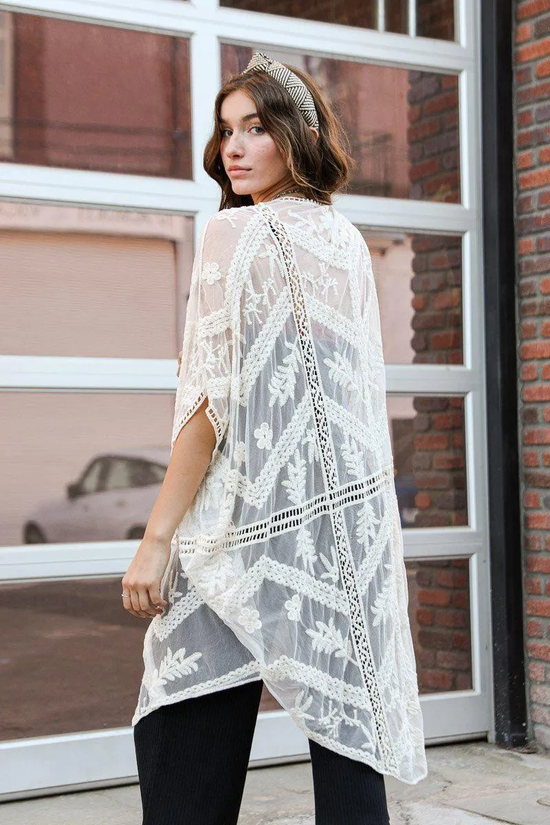 Embroidered Mesh Leaf Kimono - 6 colors