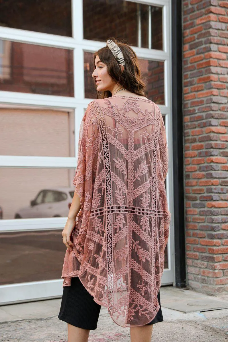 Embroidered Mesh Leaf Kimono - 6 colors