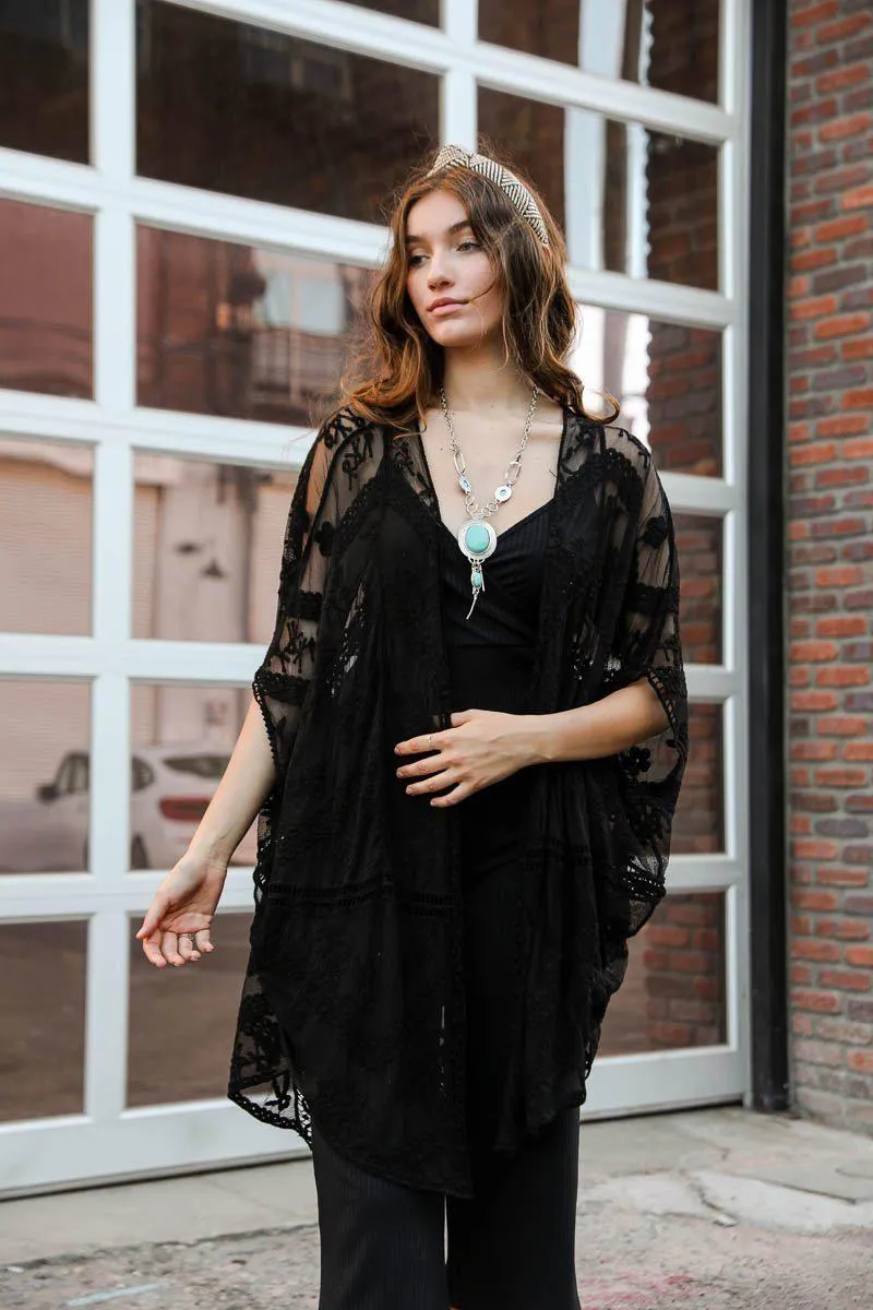 Embroidered Mesh Leaf Kimono - 6 colors