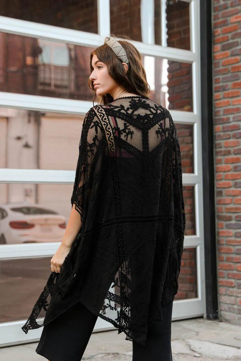 Embroidered Mesh Leaf Kimono - 6 colors