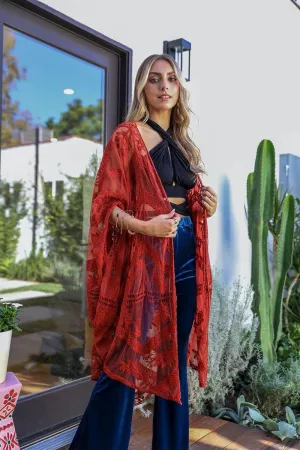 Embroidered Mesh Leaf Kimono - 6 colors