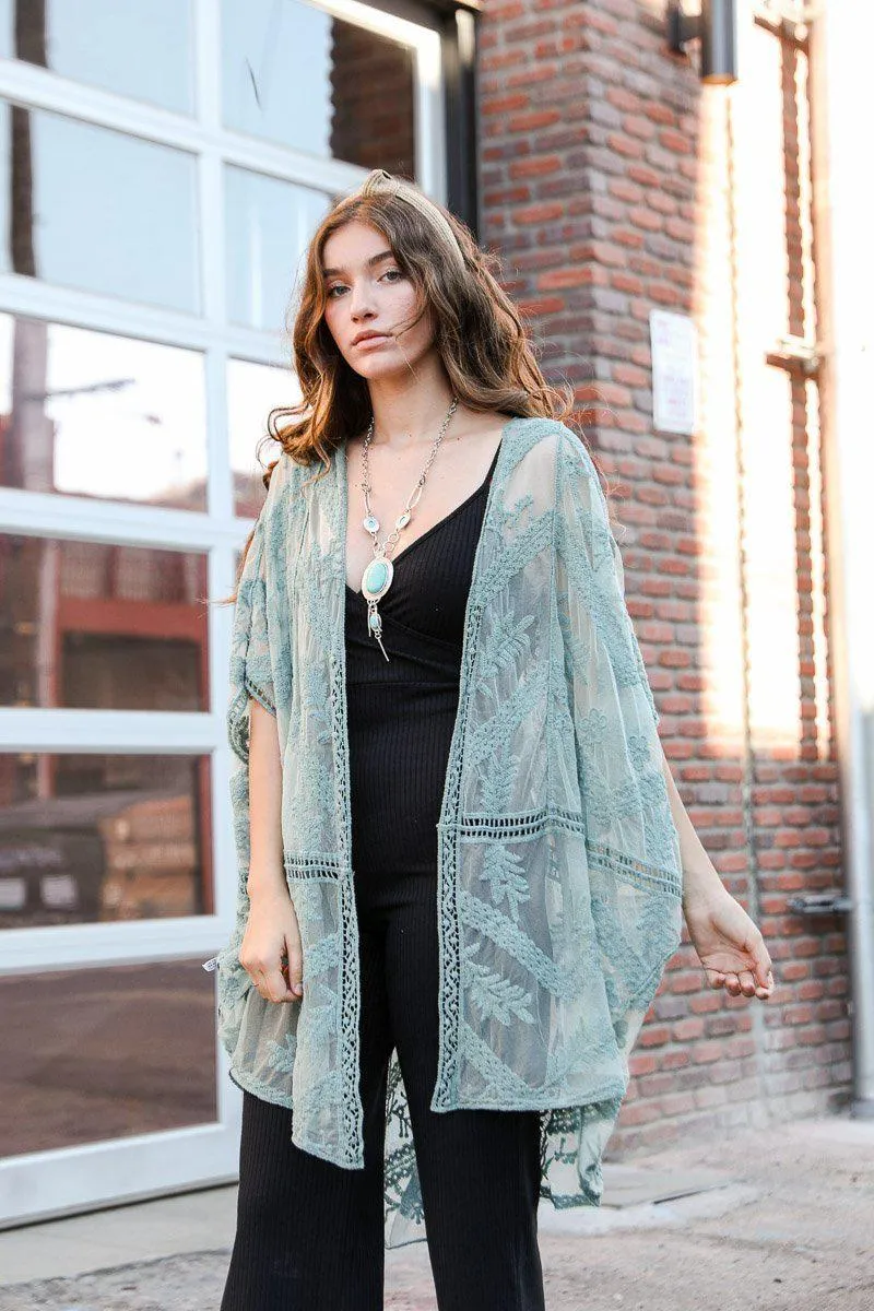 Embroidered Mesh Leaf Kimono - 6 colors