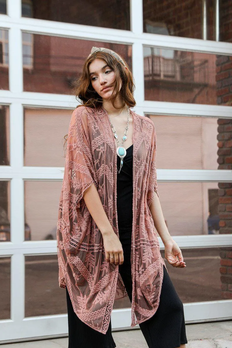 Embroidered Mesh Leaf Kimono - 6 colors