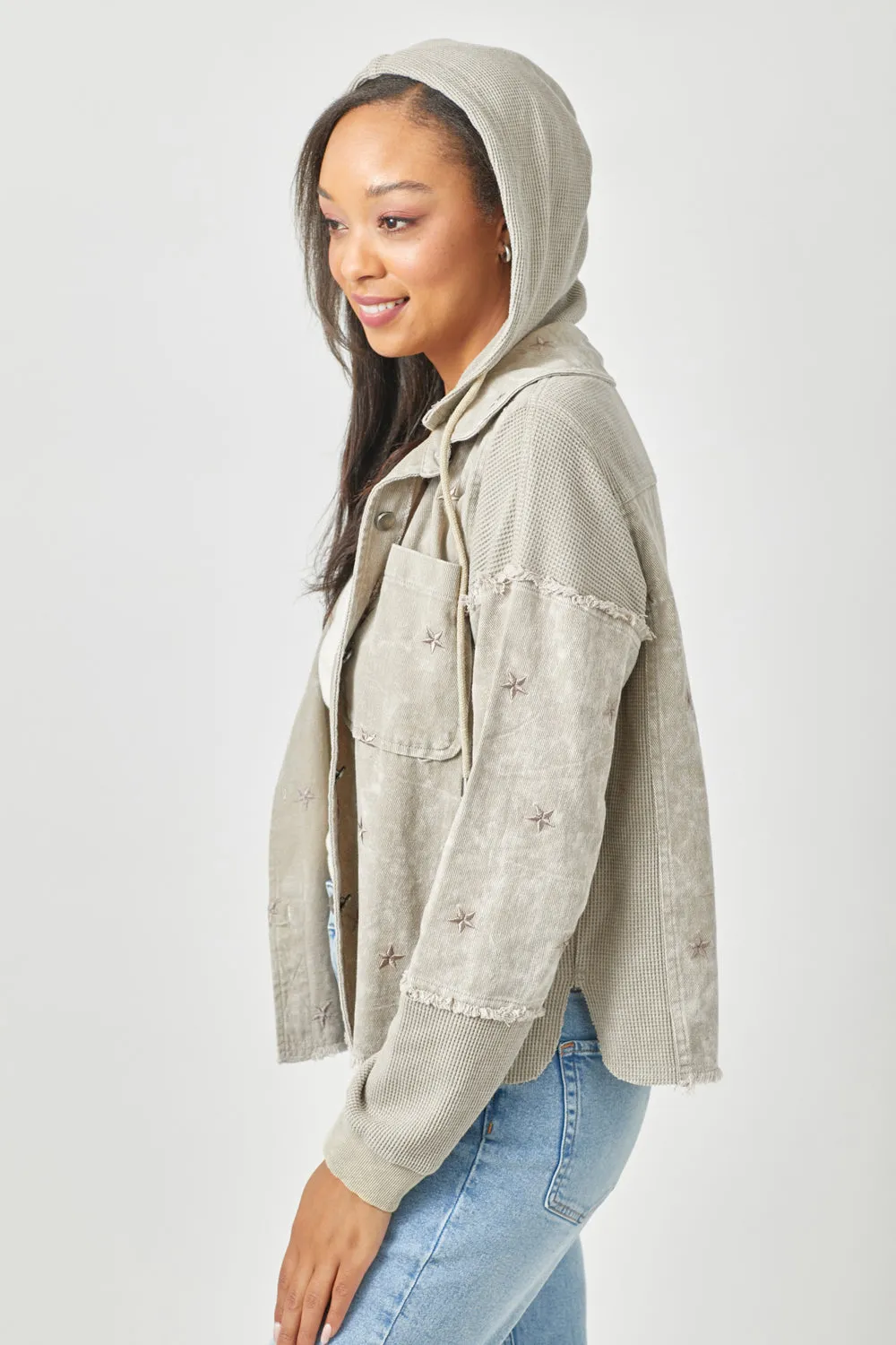 Embroidered washed Shacket