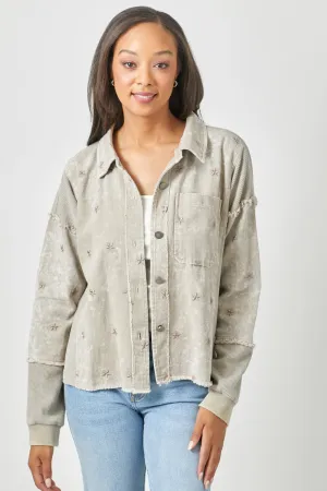 Embroidered washed Shacket