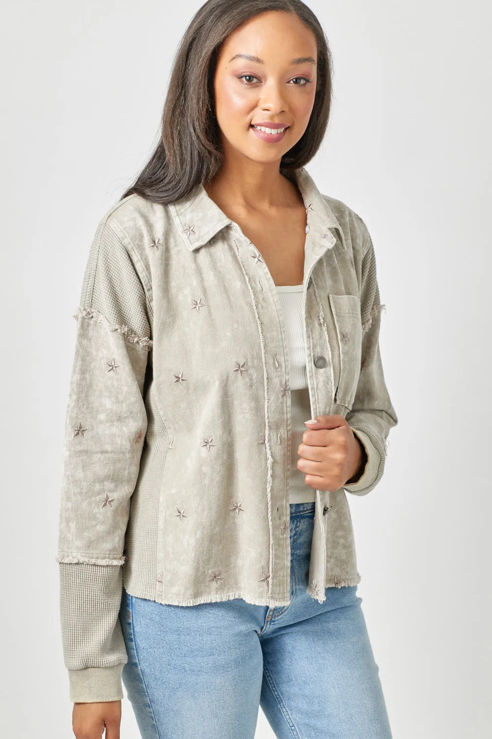 Embroidered washed Shacket