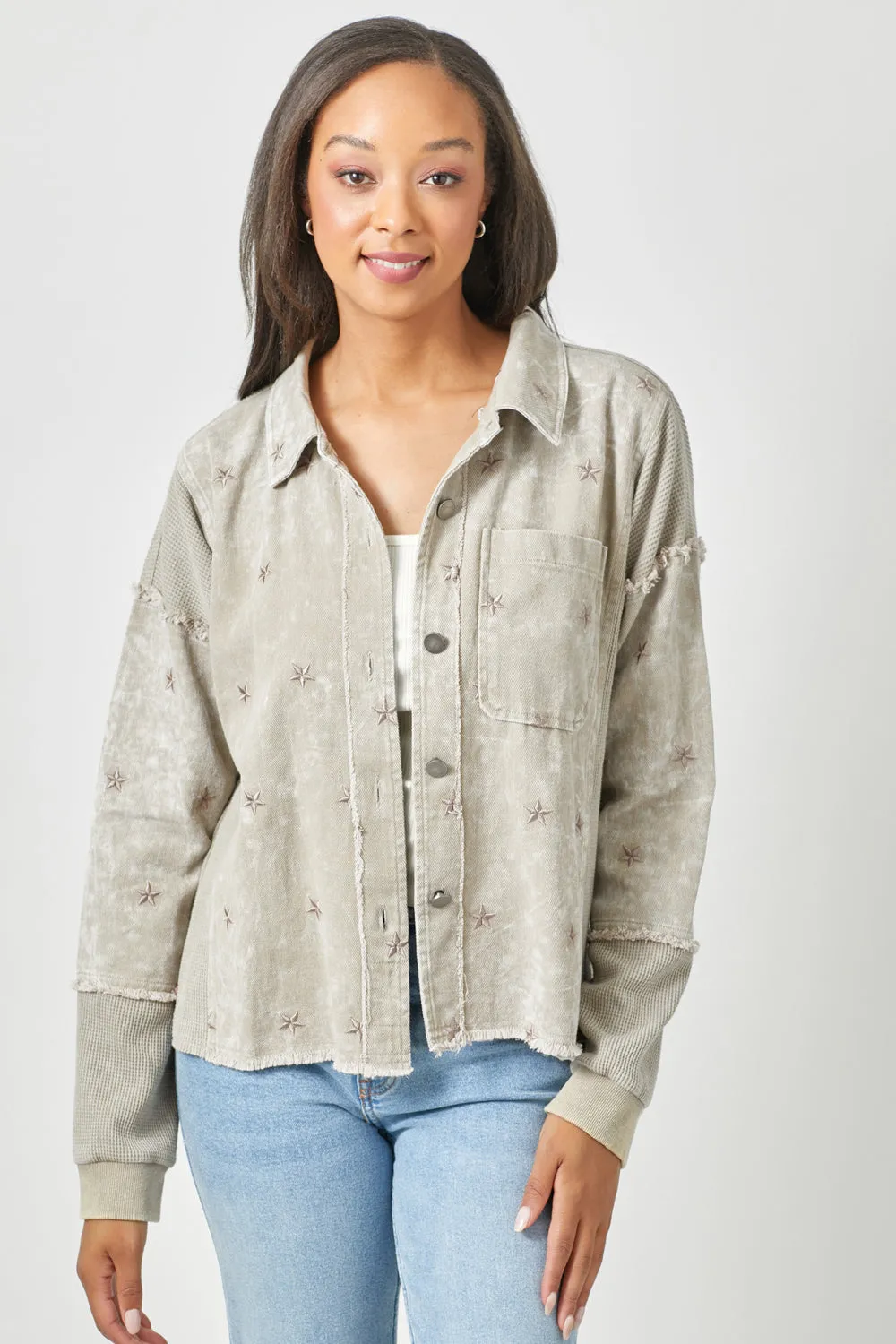 Embroidered washed Shacket